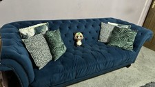 Large 3 Seater Blue Velvet