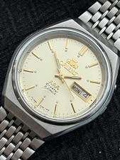 Orient Mens Automatic Day Date Silver Vintage Watch AAA 21 Jewels Japan Made