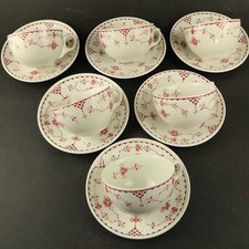 Furnivals 6x Cups & Saucers  Denmark Red Vintage VGC