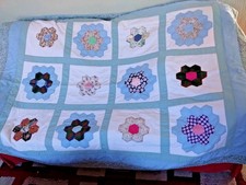 Handmade Patchwork Quilt Throw Light Blue Theme Cottagecore 138 x 171 cms
