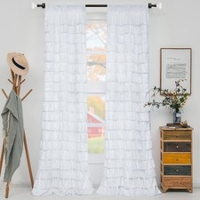 White Ruffle Curtains 2 Panels