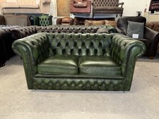 Chesterfield Green Real Leather Two Seater Sofa