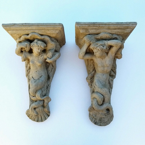 Mermaid merman corbel plinth - /merman,