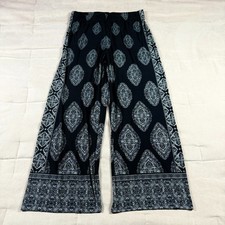 Susan Graver Black White Womens MP Petite Floral Boho Dark Stretch Palazzo Pants