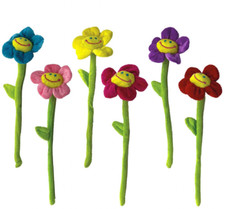 Set of 12 Happy Daisy bendy plush flowers! Gift! Party bag toys Decoration