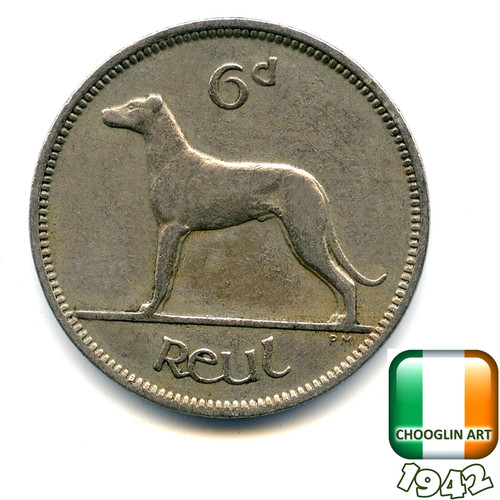 Irish 1942 sixpence 6d - 1942,