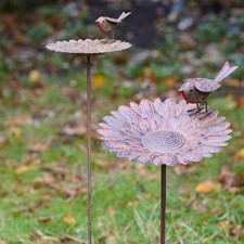 Robin Sunflower Bird Feeder Bath Metal Garden British Ornament Outdoor Statue