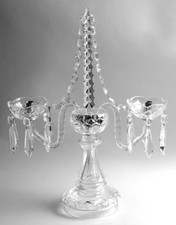 WATERFORD  CANDELABRA w SPIRE, CHAIN, DOUBLE BOBECHE and 12 PRISMS, 21", IRELAND