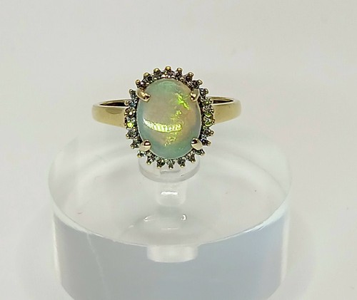 9ct gold opal diamonds ring - 9ct,