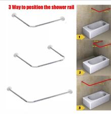 Shower Curtain Rod U & L Shape Corner Rail 25mm Diameter Pole Bath 3 Way Chrome