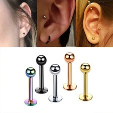 PAIR Plain Surgical Steel Labret Monroe Tragus Ear Piercing Lip Bar Stud Gift UK