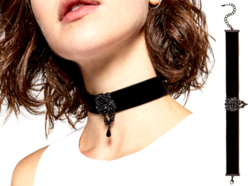 Zara choker black velvet strap - zara,