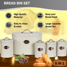 5Pcs Kitchen Bread Bin Storage Tins Canister Set Airtight Lid Tea Coffee Sugar