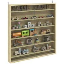 7-Tier Wall Display Cabinet with Shelves Glass Doors - Oak