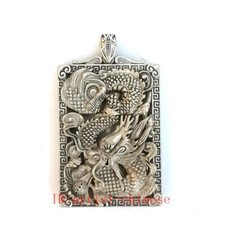 Chinese Tibet Silver Carving Dragon Statue necklace Pendant Old Collection gift