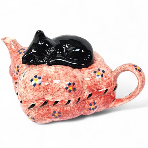 Cat cushion ceramic teapot - cushion,
