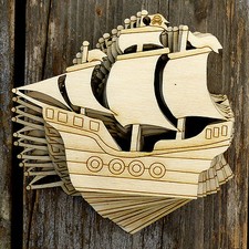 10x Wooden Pirate Ship Craft Shapes 3mm Plywood Nautical Sea Boat 