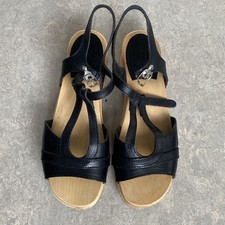 Swedish Hasbeens Low Heel Clog Sandals Black Leather size 6 worn twice