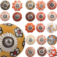 MUSTARD YELLOW ORANGE Ceramic Door Knobs Door Handles Drawer Shabby Chic Vintage