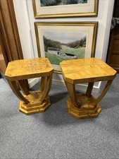 Pair of Art Deco Lamp Side Tables Burr Walnut Veneer Square