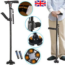 Elder Folding Walking Stick Walking Cane Height Adjustable LED Light Alarm