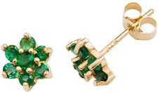 9ct gold emerald earrings flower floral stud  9 carat yellow gold gift boxed