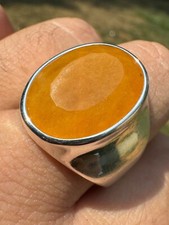Large 18ct Natural Yellow Sapphire Gemstone Mens Real Solid 925 Silver Oval Ring