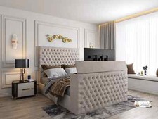 Plush Velvet Upholstered TV Bed with Remote-Controlled Lift Mechanism-50" TV