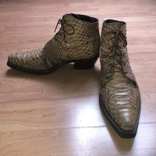 Vintage Circa 70s Mens Genuine Real Snakeskin Ankle Boots. Size 42. Heel 5 cm.