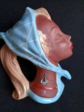 VINTAGE ORIGINAL CORTENDORF CERAMIC WALL MASK MODEL NO 3446 BLUE HAT/BLONDE HAIR