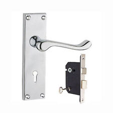 Chrome locking door handle set