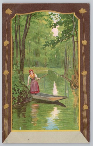 Spreewald woman punting - , boat