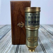 Brass Antique Vintage 20"Victorian Marine Telescope With Wooden Box Spyglass