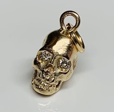 Solid 9Ct Gold diamond set Memento Mori Skull Pendant,  Charm