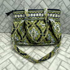Vera Bradley Double Strap Shoulder Tote Bag Green Blue Cotton Quilt Purse