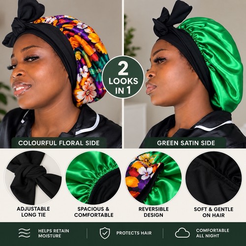 Reversible satin hair bonnet - satin,