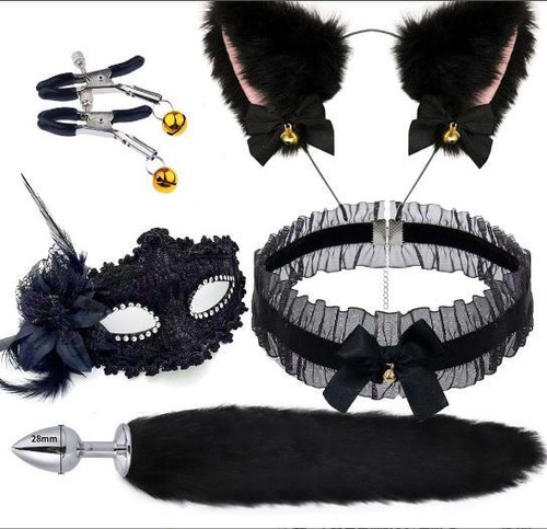 Sexy set black faux - set, tail