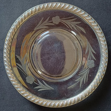 American La Pierre Sterling Silver & Engraved Glass Wine Bottle Coaster c1940