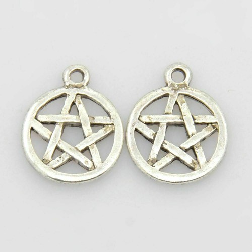 Tibetan silver round pentagram - tibetan,