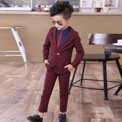Hot burgundy boy suit wedding - burgundy,