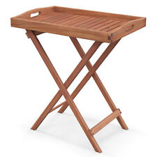 Patio Wooden Side Table Outdoor Folding End Table X-shaped Frame Brown