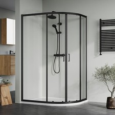 Bathroom Offset Quadrant Shower Enclosure 1000x800mm Tray & Waste Matt Black