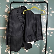 Canali 2PC Pant Suit Size 52R Pinstripe Italy Classic Luxury Set Black