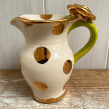 Vintage Mary Rose Young Studio Pottery Gold Polka Dot Jug Signed VGC