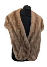 Vintage Brown Mink Fur Stole With Shoulder Supports/Hand Warmers Length 30" W11"