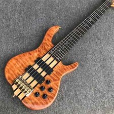 6 Strings Natural Quilted Maple Top Electric Bass Guitar Passive Pickups