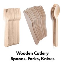 Disposable Wooden Cutlery Set Spoons Forks Knives for Catering Parties 100-300x