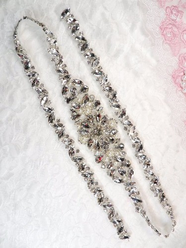 Silver bridal applique beaded - bridal,