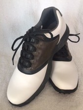 FootJoy GreenJoy Mens 9 M Leather Golf Shoes White W/ Brown & Black 