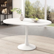 White Modern Extendable Dining Table 100-140 cm Round/Oval Table for 4-6 People